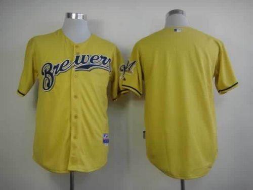 Brewers Blank Yellow Alternate Cool Base Stitched MLB Jersey - Click Image to Close